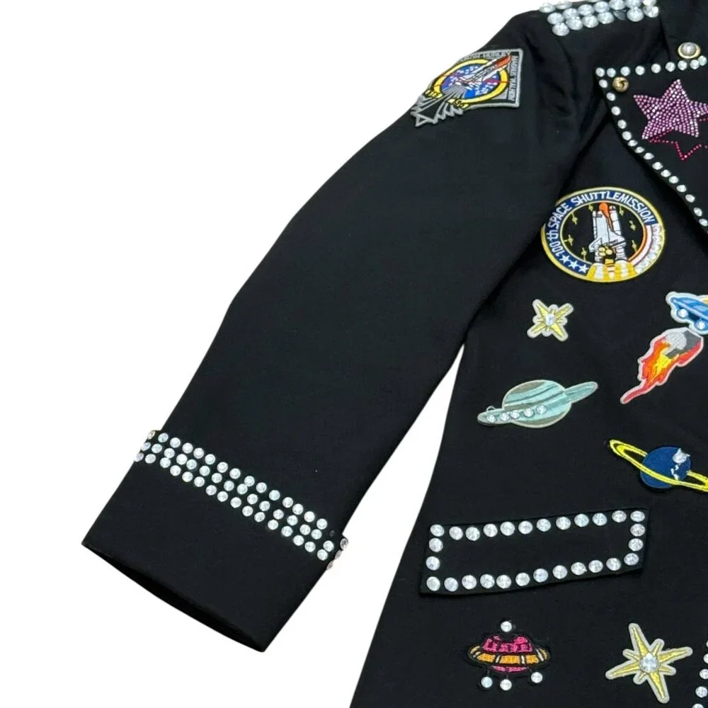 Vintage 1990s Space Appliqué Black Statement Coat - Picture 8 of 11